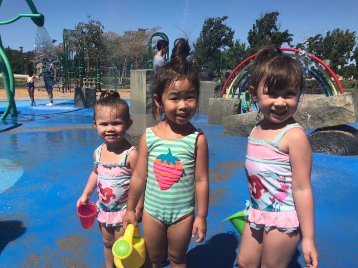 Free toddler splash pad next to a water park