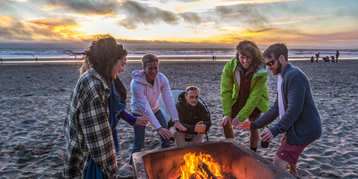 Free public fire rings for a sunset beach bonfire