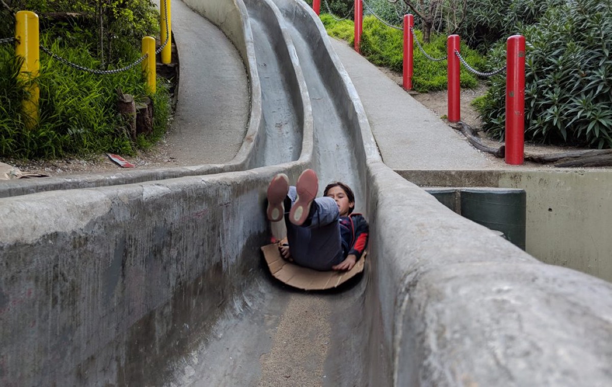 Steep two-story concrete slides - best for ages 4-5+