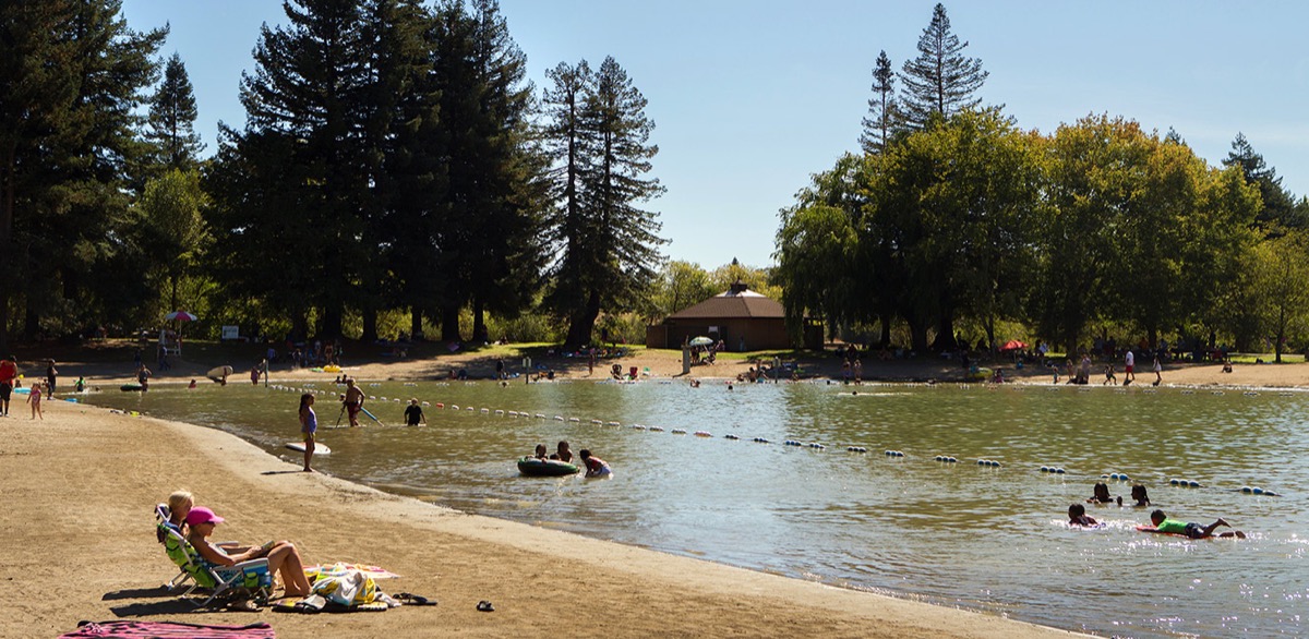 Free lifeguarded swimming lagoon with a sandy beach